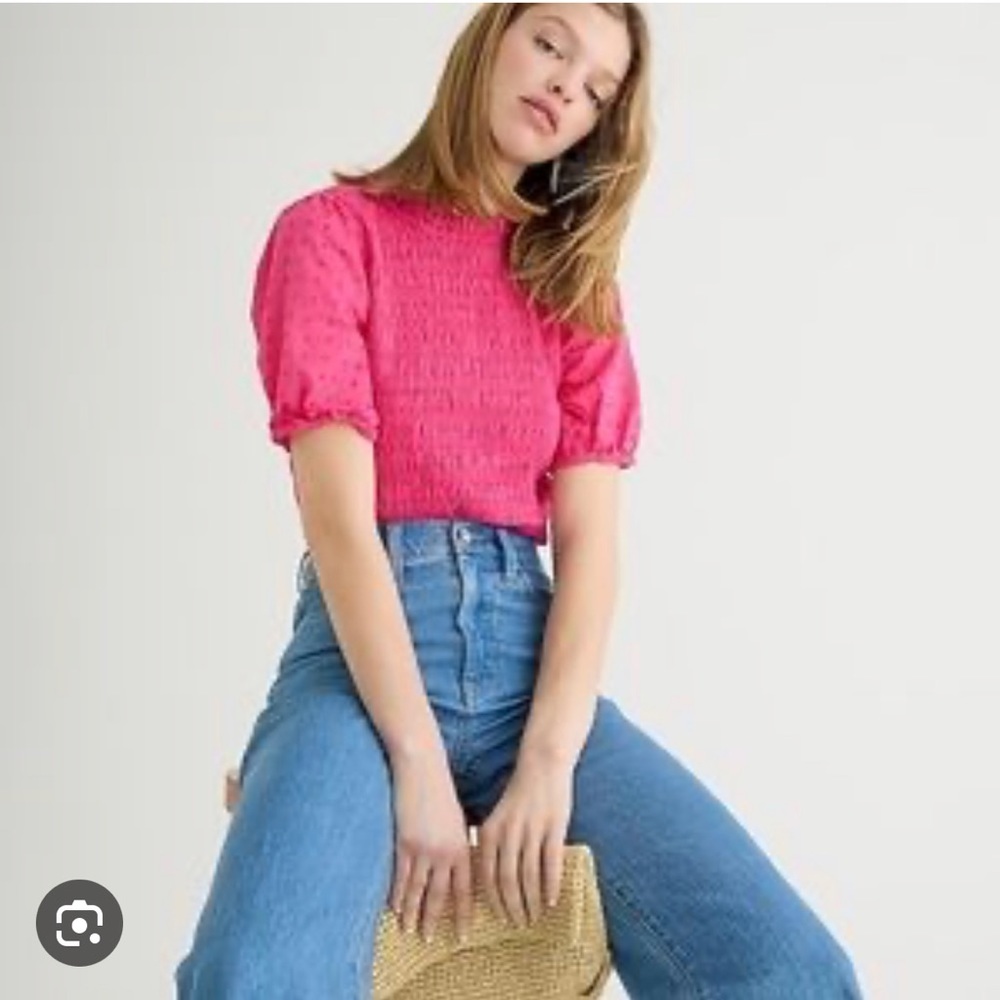 J. Crew Women’s Puff Sleeve Textured Voile Smocked Top XS Pink